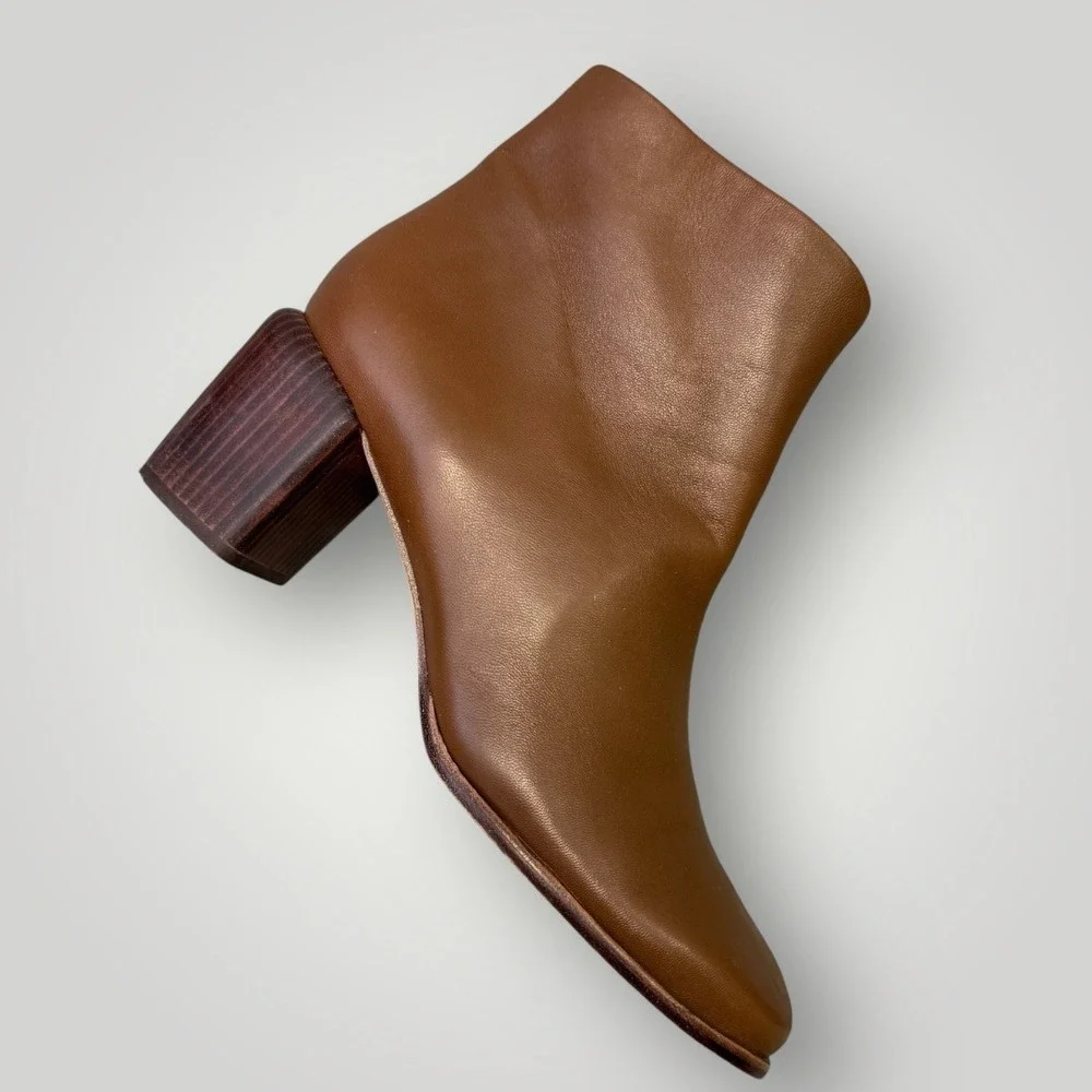 Vince‎ Maggie Brown Leather Square Toe Block Heel Ankle Boots Size 11M EUR 41